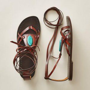 Sundance Brown Leather Gladiator Sandals with Turquoise Accent
